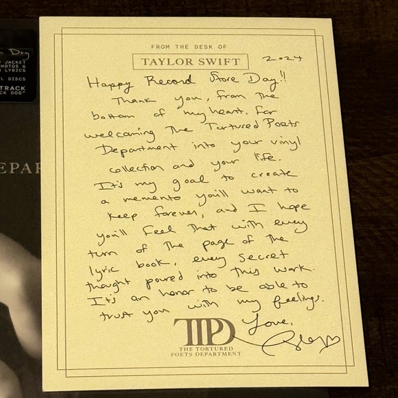 Taylor's Swift the tourtured poets department the black dog vinyl with RSD note - Picture 4 of 11